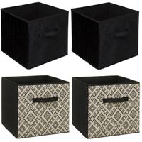 Set van 4x stuks opbergmanden/kastmanden 29 liter zwart/creme polyester 31 x 31 x 31 cm