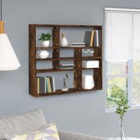 Wandschap 90x16x78 cm bewerkt hout gerookt eikenkleurig - thumbnail