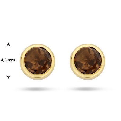 Oorknoppen Rond geelgoud-rookkwarts 2 x 0,25 ct goudkleurig-bruin 4,5 mm