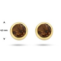 Oorknoppen Rond geelgoud-rookkwarts 2 x 0,25 ct goudkleurig-bruin 4,5 mm