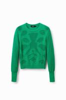 Trui met opengewerkte bloemen - GREEN - XL