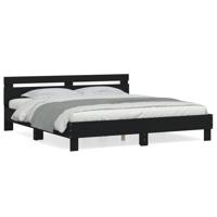 Bedframe met hoofdbord bewerkt hout zwart 180x200 cm