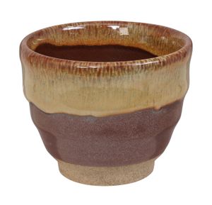 Handgemaakte Kop Bruin Wit 200ml - Keramiek - 8.5x6.9cm