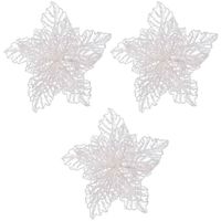 3x Kerstboomversiering op clip witte glitter bloem 23 cm - thumbnail