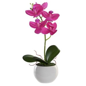 Orchidee bloemen kunstplant in witte bloempot - fuchsia roze bloemen - H29 cm