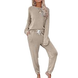 Dames Pyjama Sets Heldere kleur Modieus Basic Comfortabel Huis Dagelijks Bed Polyester Ademend Strakke ronde hals Lange mouw Pantalon Zak Elastische taille Herfst Winter blauw Groen Lightinthebox