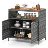 Rieten Tuinkast met Acaciahouten Werkblad & Open Vak Buffetkast Grijs