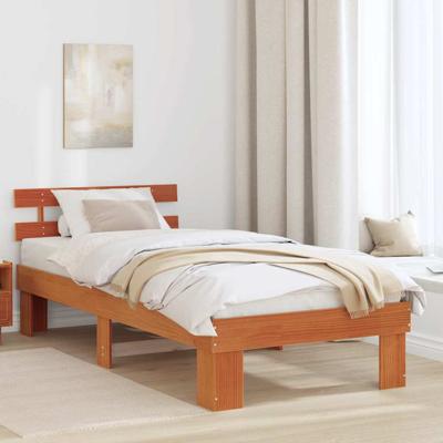 Bedframe met hoofdeinde Bruin 90 x 200 cm Massief grenenhout