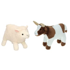 Pluche knuffel boerderijdieren set Koe en Schaap/lammetje van 22 cm