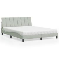 Bed met matras "Hanko" fluweel lichtgrijs 160x200 cm