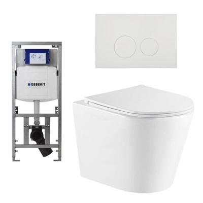 QeramiQ Dely Toiletset - 36.3x51.7cm - diepspoel - rimless - Geberit UP320 Burda inbouwreservoir - softclose toiletzitting - mat witte bedieningsplaat - ronde knoppen - mat wit SW543432/0701131/SW706190