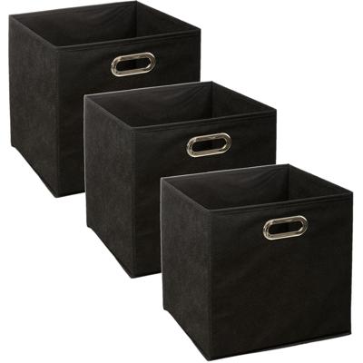 Opbergmand / kastmand - Set van 3x stuks - zwart - linnen - 29 liter - 31 x 31 x 31 cm - Opbergbox - Opbergmand / kastmand - Set van 3x stuks - zwart - linnen - 29 liter - 31 x 31 x 31 cm - Opbergbox -