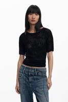 Gehaakt tricot T-shirt - BLACK - XS - thumbnail