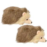 Knuffeldier Egel - 2x - zachte pluche stof - bruin - 23 cm - dieren speelgoed