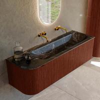 Badmeubel Mondiaz Kurve-Dlux | 145 cm cm | Meubelkleur Ruby | Wastafelkleur Lava | Solid surface | Wasbak rechter zijde spoelbak | Zonder kraangat(en)