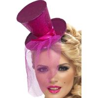 Verkleed mini hoedje - roze - op diadeem - glitter and glamour