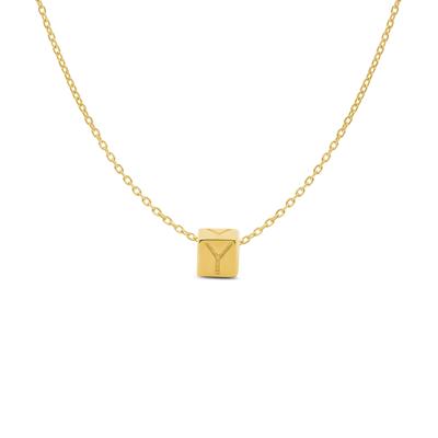 Minimalistische letter ketting cube - 14K GOUD - Goud - Y