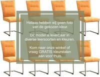 Set van 8 Lichtblauwe leren Retro - poot rond rvs - Toledo Leer Sky Blue (lichtblauw leer)