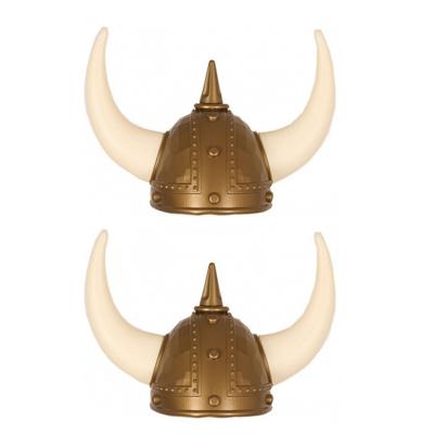 Faram Party Gouden Vikingen verkleed helm met hoorns - 4x stuks - volwassenen - pvc - carnaval