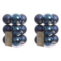 Decoris kerstballen - 24x st - donkerblauw - 6 cm - kunststof - mat/glans - kerstversiering