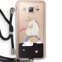 Regenboog eenhoorn: Samsung Galaxy J3 (2016) Transparant Hoesje met koord