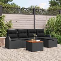 Tuinbankenset met kussen met opslag 6 pcs Zwart poly rattan