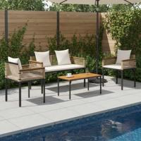Buitenmeubelset met kussen 4 pcs Beige en Crme Wit PE Rattan