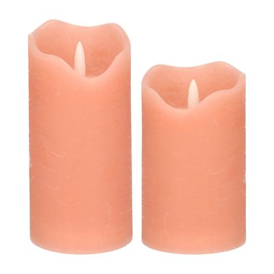 Stern Fabrik LED kaarsen/stompkaarsen - set 2x st - roze - H12,5 en H15 cm