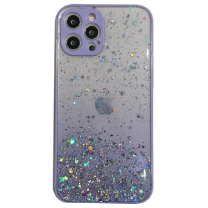 iPhone 13 hoesje - Backcover - Camerabescherming - Glitter - TPU - Paars