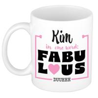 Naam mok Kim - wit - Fabulous - keramiek - 300 ml - cadeau collega beker