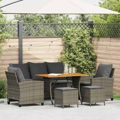 6-delige Loungeset met kussens poly rattan grijs