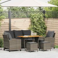 6-delige Loungeset met kussens poly rattan grijs