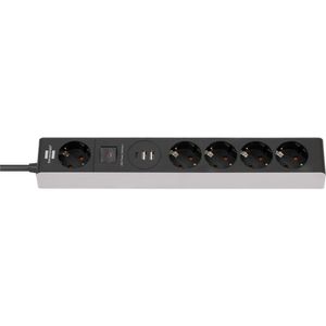 Brennenstuhl 1159780615 Premium-Line Stekkerdoos 5 sockets | Aan/uit Schakelaar | 2x USB-A | 1x USB-C | Zwart | 1,5 meter