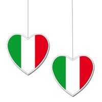 Italie hangdecoratie hart - 2x - 14 cm - papier/karton - brandvertragend - Italiaanse vlag