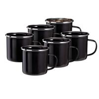 Redcliffs Drinkmokken - 6x stuks - zwart - 350 ml - emaille - kamperen/outdoor - mokken/bekers