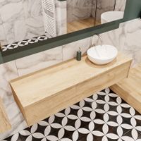 Mondiaz Lush Barco badmeubel Washed oak 150 cm 1 lade mdf 1 waskom rechts 1 kraangat