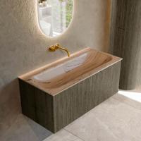Badmeubel Mondiaz Kurve-Dlux | 100 cm | Meubelkleur Shadow | Wastafelkleur Arena | Solid surface | Wasbak midden spoelbak | Zonder kraangat(en)