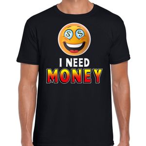 Funny emoticon t-shirt I need money zwart heren