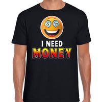 Funny emoticon t-shirt I need money zwart heren - thumbnail