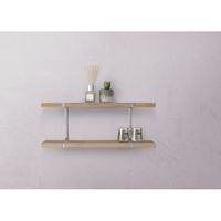 Looox Wooden Wall Shelf Duo 60cm, eiken old grey, ophanging geborsteld rvs - thumbnail