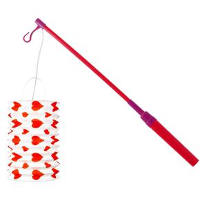 Trek lampion langwerpig - rood - H28 cm - papier - met lampionstokje - 40 cm