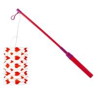 Trek lampion langwerpig - rood - H28 cm - papier - met lampionstokje - 40 cm - thumbnail