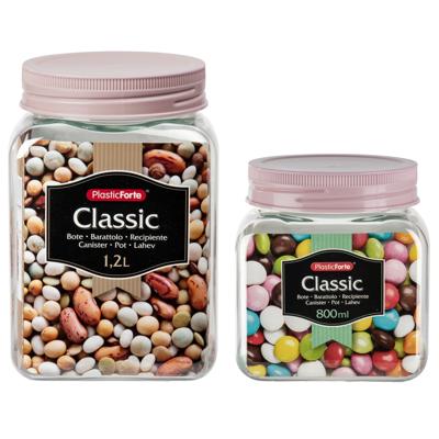 Forte Plastics - Pakket van 12x kunststof keuken voorraadpotten/weckpotten oud roze