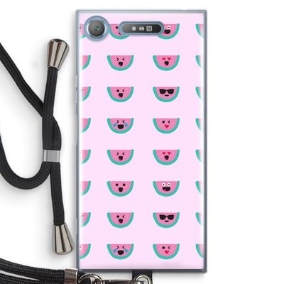 Smiley watermeloenprint: Sony Xperia XZ1 Transparant Hoesje met koord