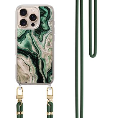 iPhone 16 Pro Max hoesje met groen koord - Green waves