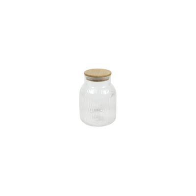 Voorraadpot lines glas/bamboe H16cm