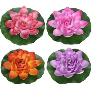 4x Gekleurde waterlelie kunstbloemen vijverdecoratie 26 cm   -