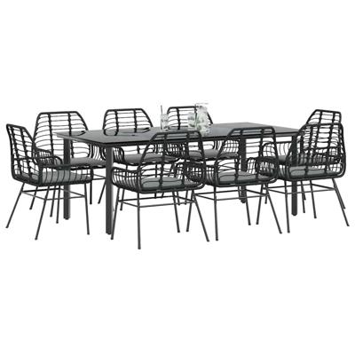9-delige Tuinset met kussens poly rattan glas zwart