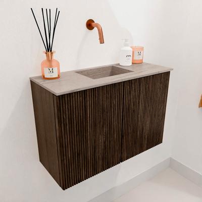 Toiletmeubel Mondiaz Joya Dlux | 60 cm | Meubelkleur Walnut | Faye wastafel Saba Wasbak Midden | Zonder kraangat(en)