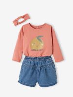 Set voor baby's met shirt + hoofdband + short rozen - thumbnail